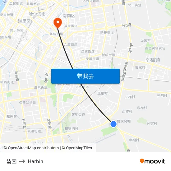 苗圃 to Harbin map