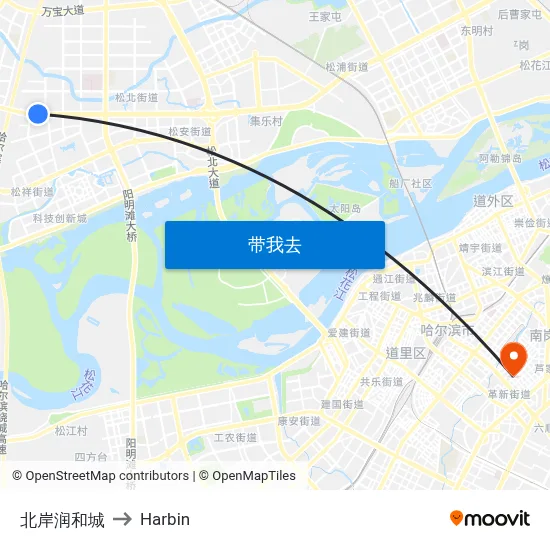 北岸润和城 to Harbin map