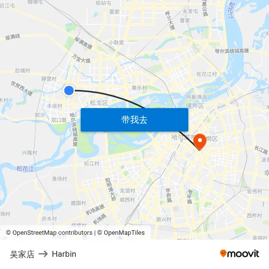 吴家店 to Harbin map