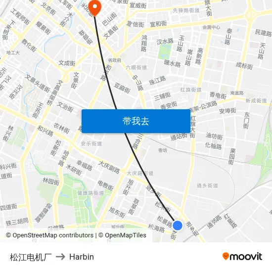 松江电机厂 to Harbin map