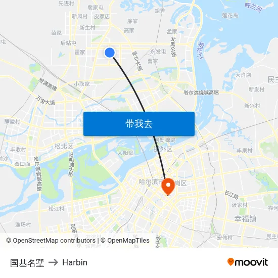 国基名墅 to Harbin map