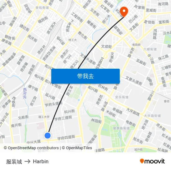 服装城 to Harbin map