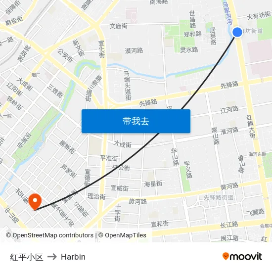 红平小区 to Harbin map