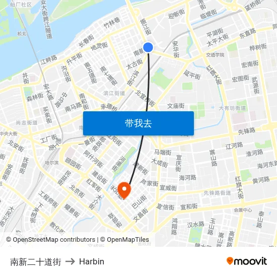 南新二十道街 to Harbin map