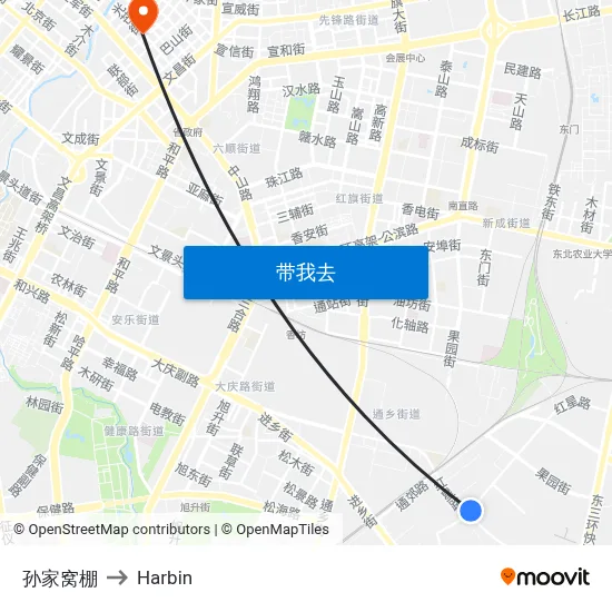 孙家窝棚 to Harbin map