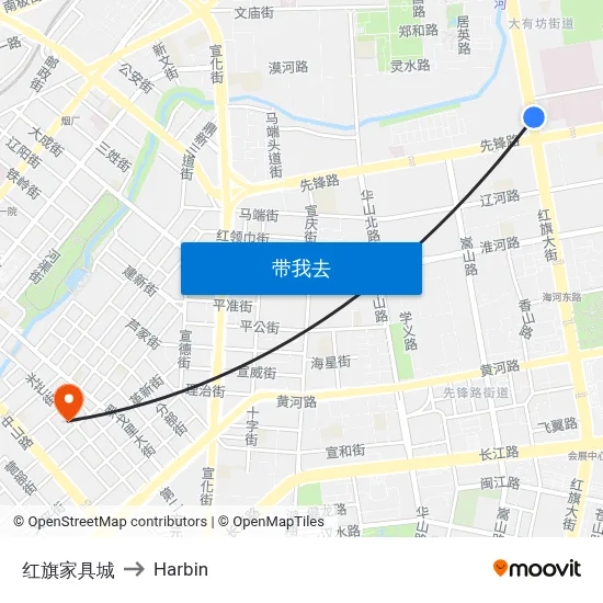 红旗家具城 to Harbin map