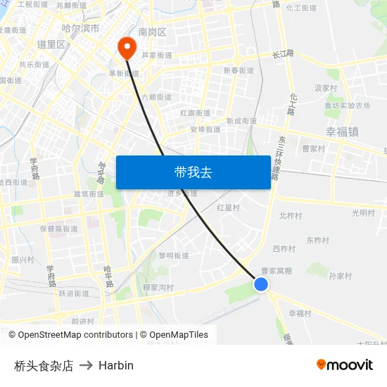 桥头食杂店 to Harbin map