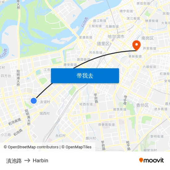 滇池路 to Harbin map