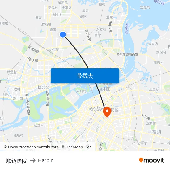 顺迈医院 to Harbin map