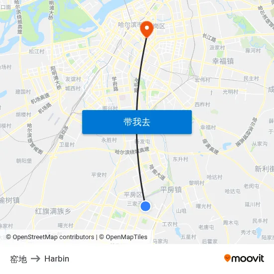 窑地 to Harbin map