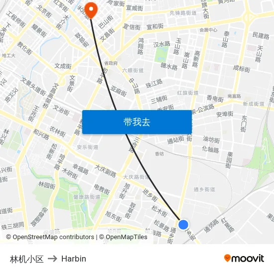 林机小区 to Harbin map