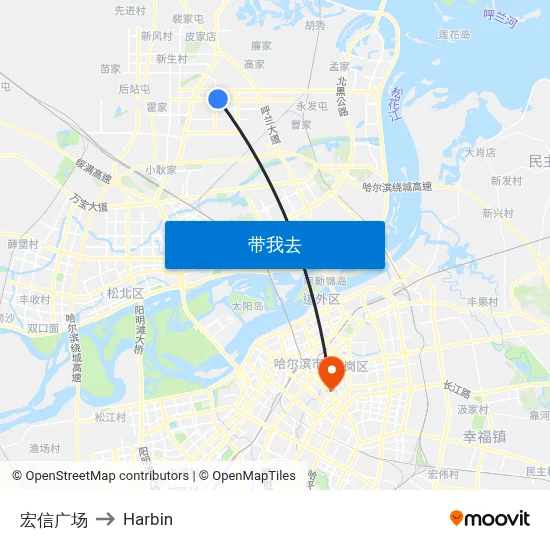 宏信广场 to Harbin map