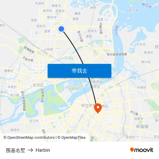 围基名墅 to Harbin map