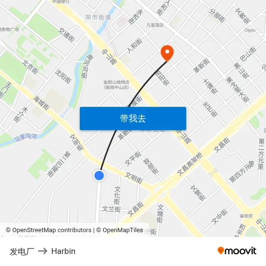 发电厂 to Harbin map