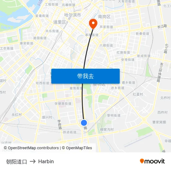 朝阳道口 to Harbin map