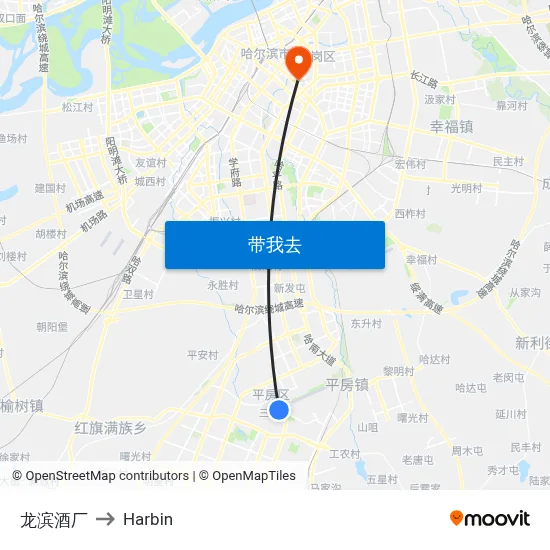 龙滨酒厂 to Harbin map
