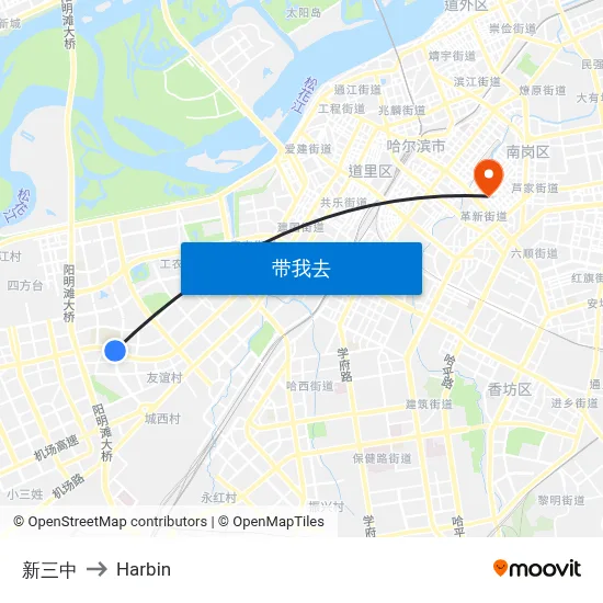 新三中 to Harbin map