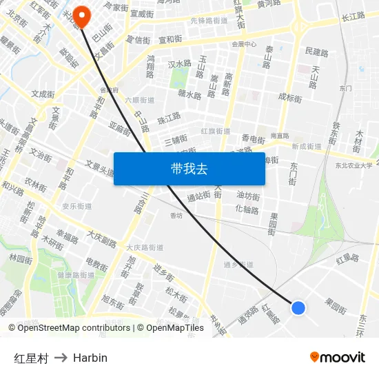红星村 to Harbin map