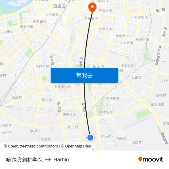 哈尔滨剑桥学院 to Harbin map