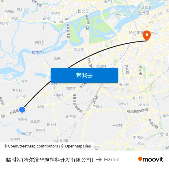 临时站(哈尔滨华隆饲料开发有限公司) to Harbin map