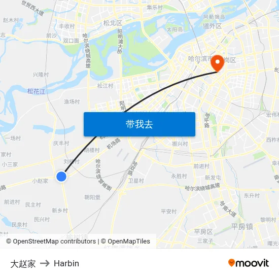 大赵家 to Harbin map