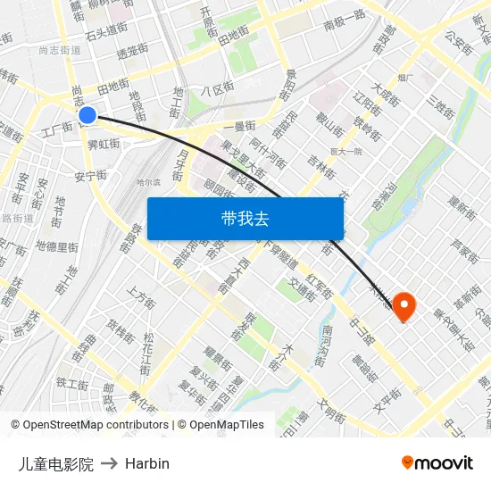 儿童电影院 to Harbin map