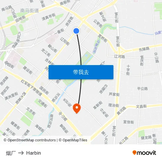 烟厂 to Harbin map