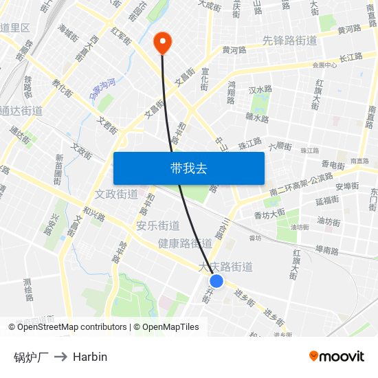 锅炉厂 to Harbin map