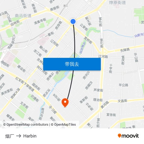 烟厂 to Harbin map