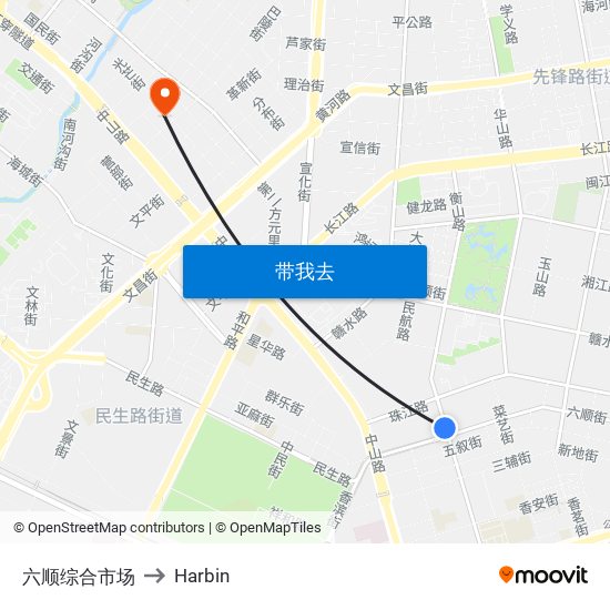 六顺综合市场 to Harbin map