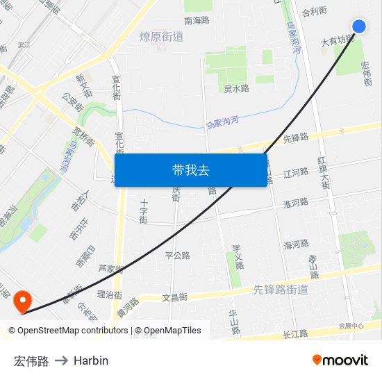 宏伟路 to Harbin map