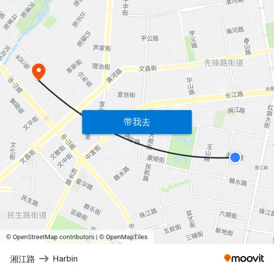 湘江路 to Harbin map