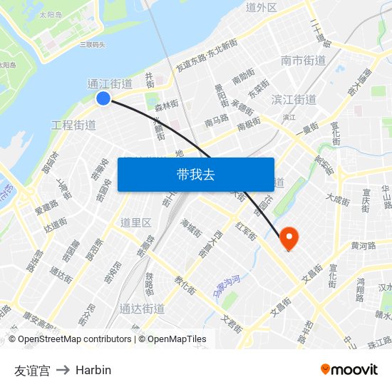 友谊宫 to Harbin map