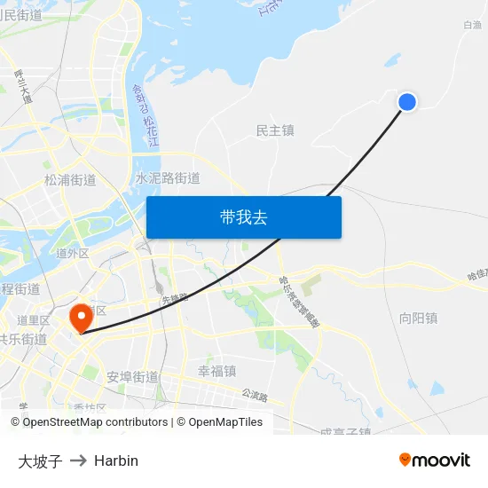 大坡子 to Harbin map