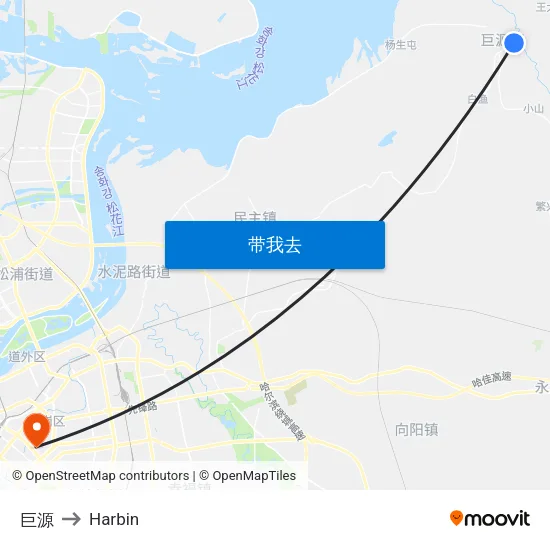 巨源 to Harbin map