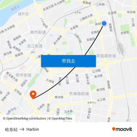 哈东站 to Harbin map