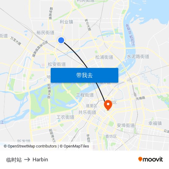 临时站 to Harbin map