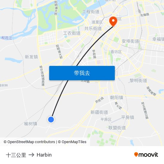 十三公里 to Harbin map