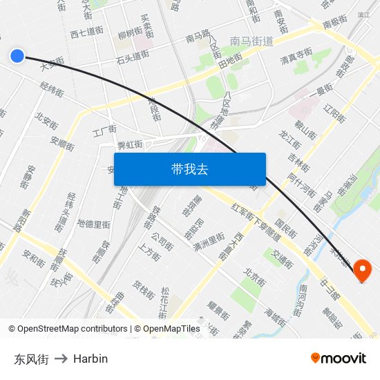 东风街 to Harbin map