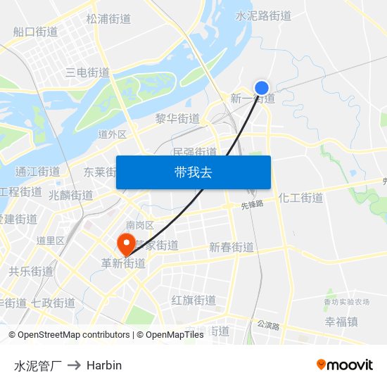 水泥管厂 to Harbin map