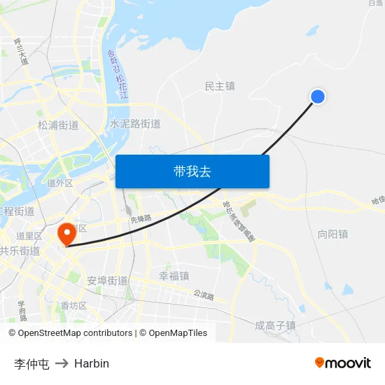 李仲屯 to Harbin map