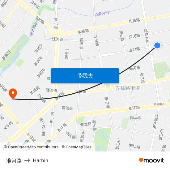 淮河路 to Harbin map
