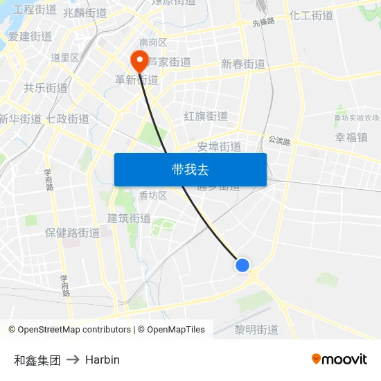 和鑫集团 to Harbin map