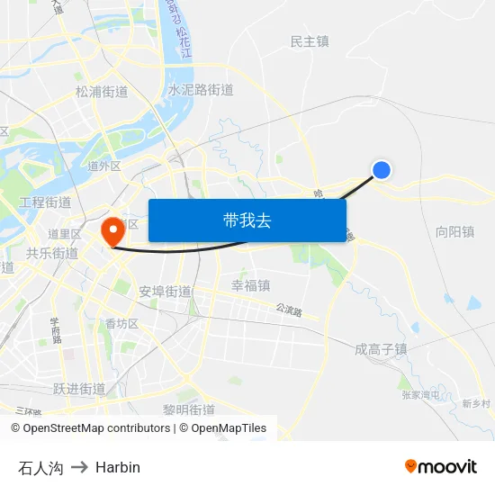 石人沟 to Harbin map