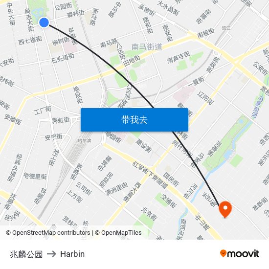 兆麟公园 to Harbin map