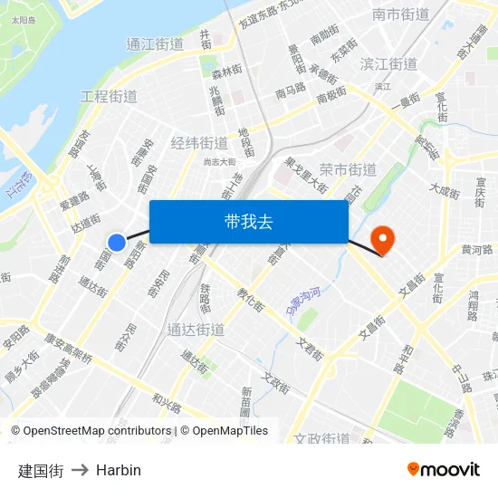 建国街 to Harbin map