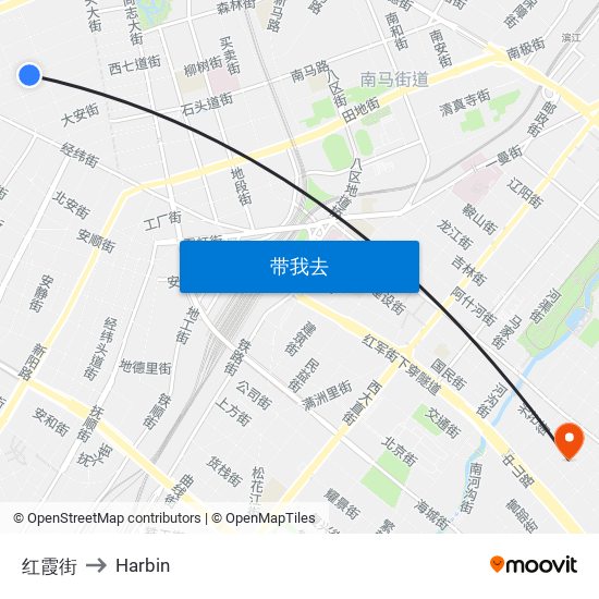 红霞街 to Harbin map