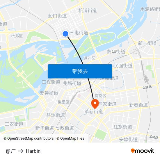 船厂 to Harbin map