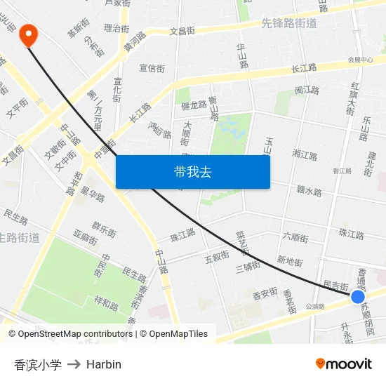 香滨小学 to Harbin map