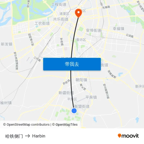 哈铁侧门 to Harbin map